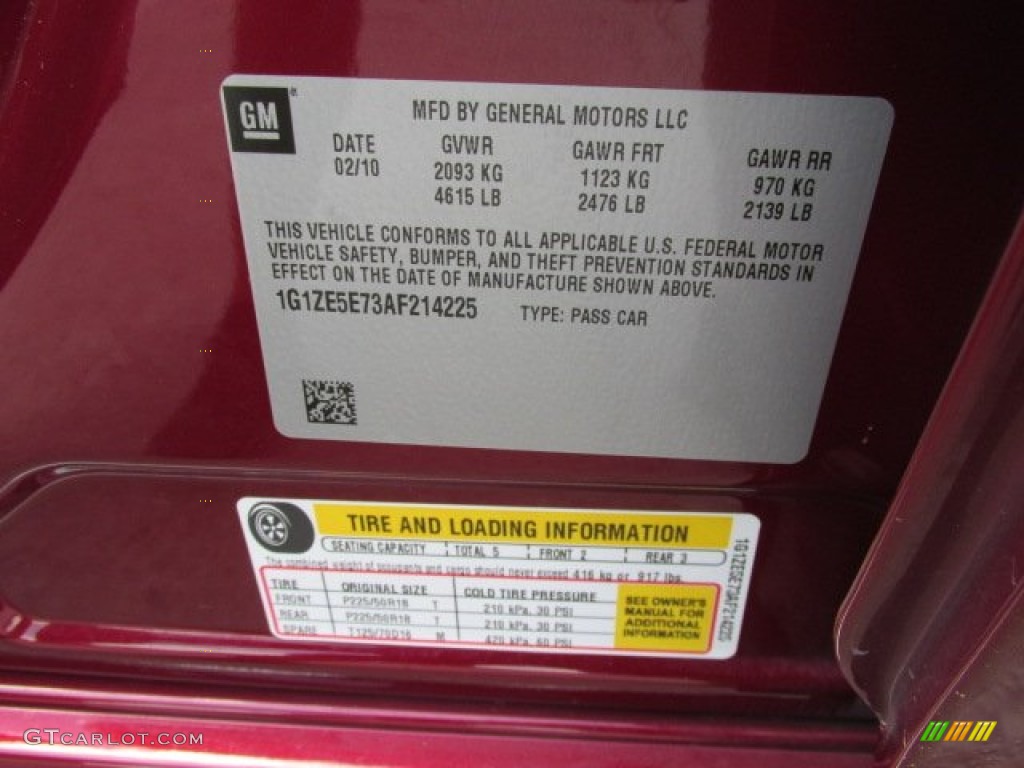2010 Chevrolet Malibu LTZ Sedan Info Tag Photo #81379238