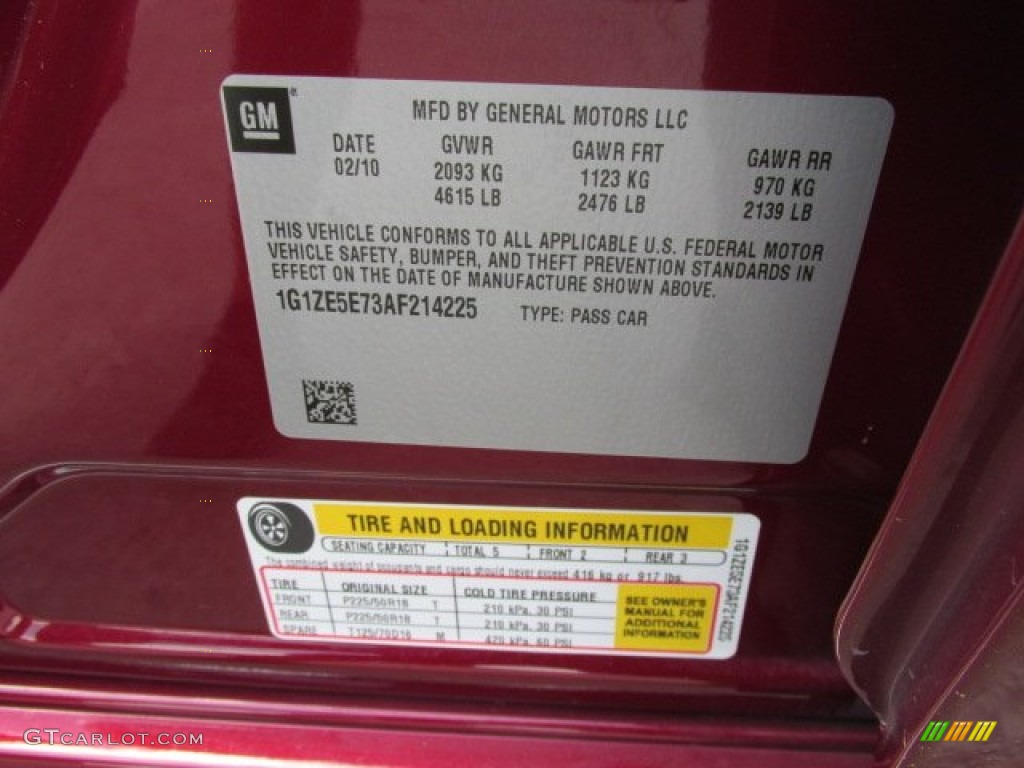 2010 Chevrolet Malibu LTZ Sedan Info Tag Photos