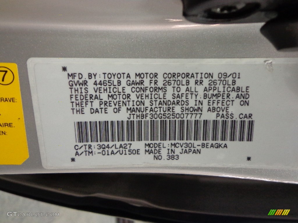 2002 ES Color Code 3Q4 for Alabaster Metallic Photo #81380034