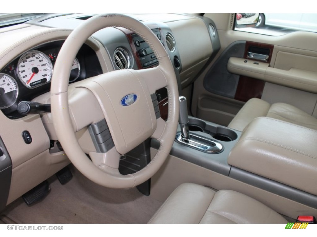 2005 Ford F150 Lariat SuperCrew Tan Steering Wheel Photo #81381614