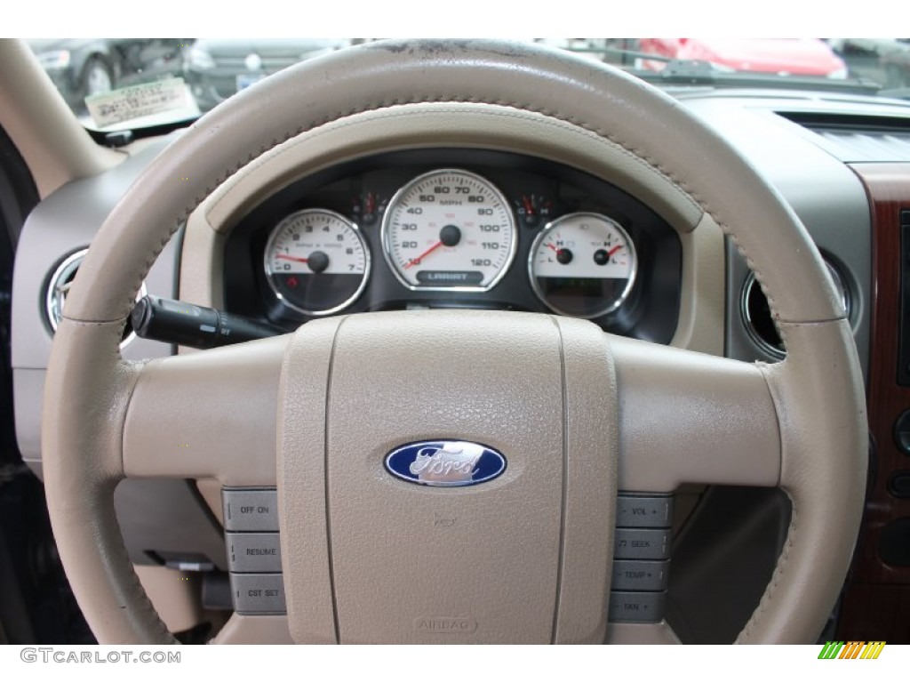2005 Ford F150 Lariat SuperCrew Tan Steering Wheel Photo #81381870