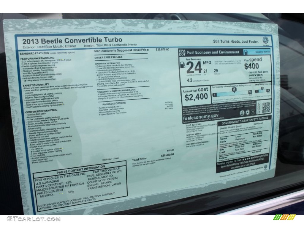 2013 Volkswagen Beetle Turbo Convertible Window Sticker Photo #81383965
