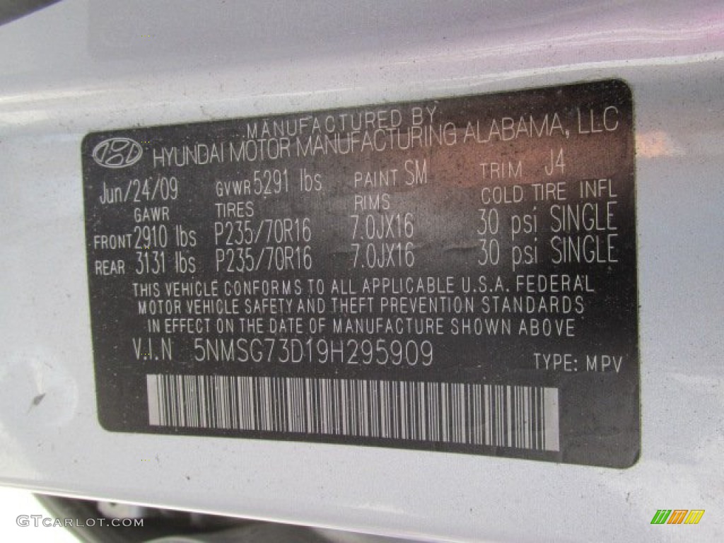 2009 Hyundai Santa Fe GLS 4WD Color Code Photos