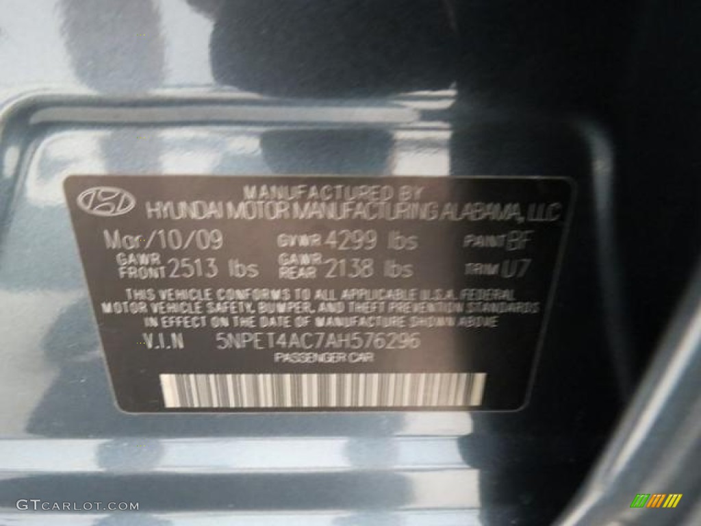 2010 Hyundai Sonata GLS Color Code Photos