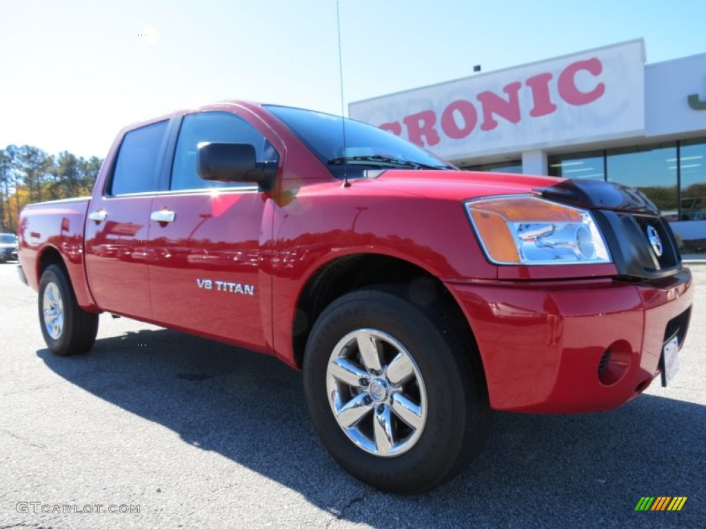 2010 Titan XE Crew Cab - Red Alert / Almond photo #1