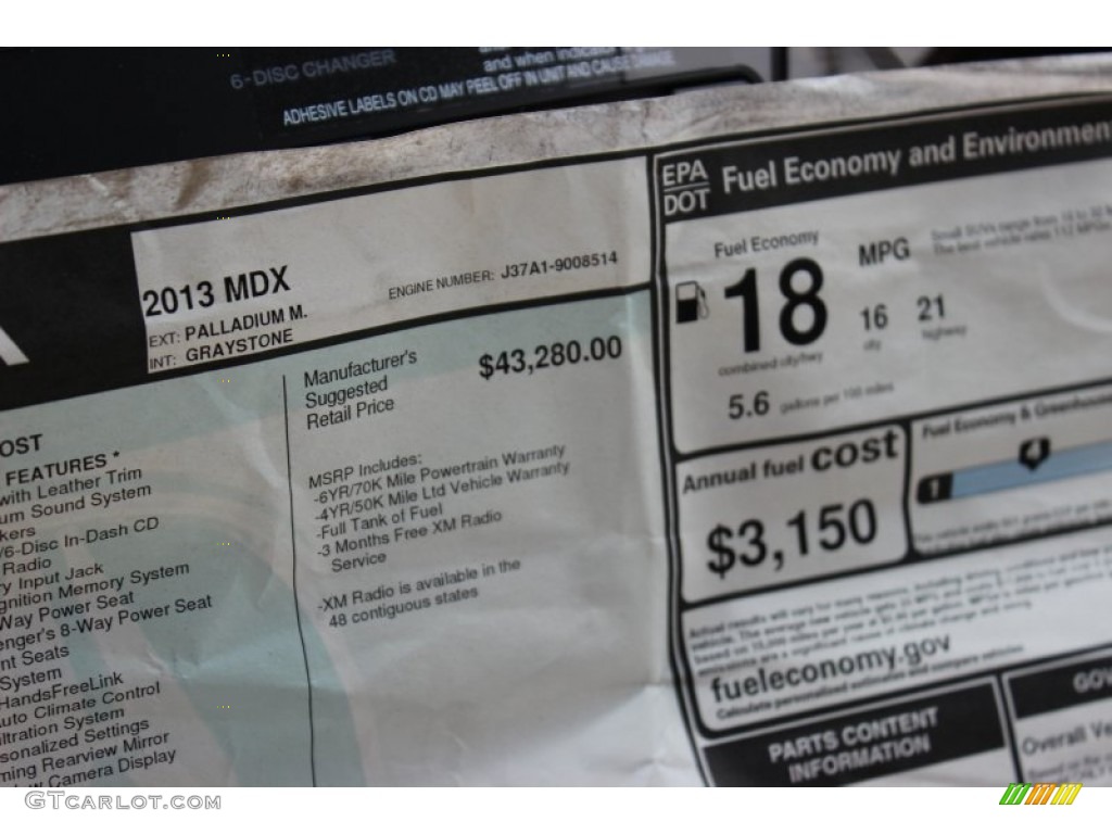 2013 MDX SH-AWD - Palladium Metallic / Graystone photo #98