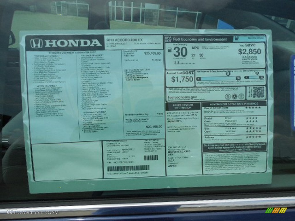 2013 Honda Accord EX Sedan Window Sticker Photo #81400389