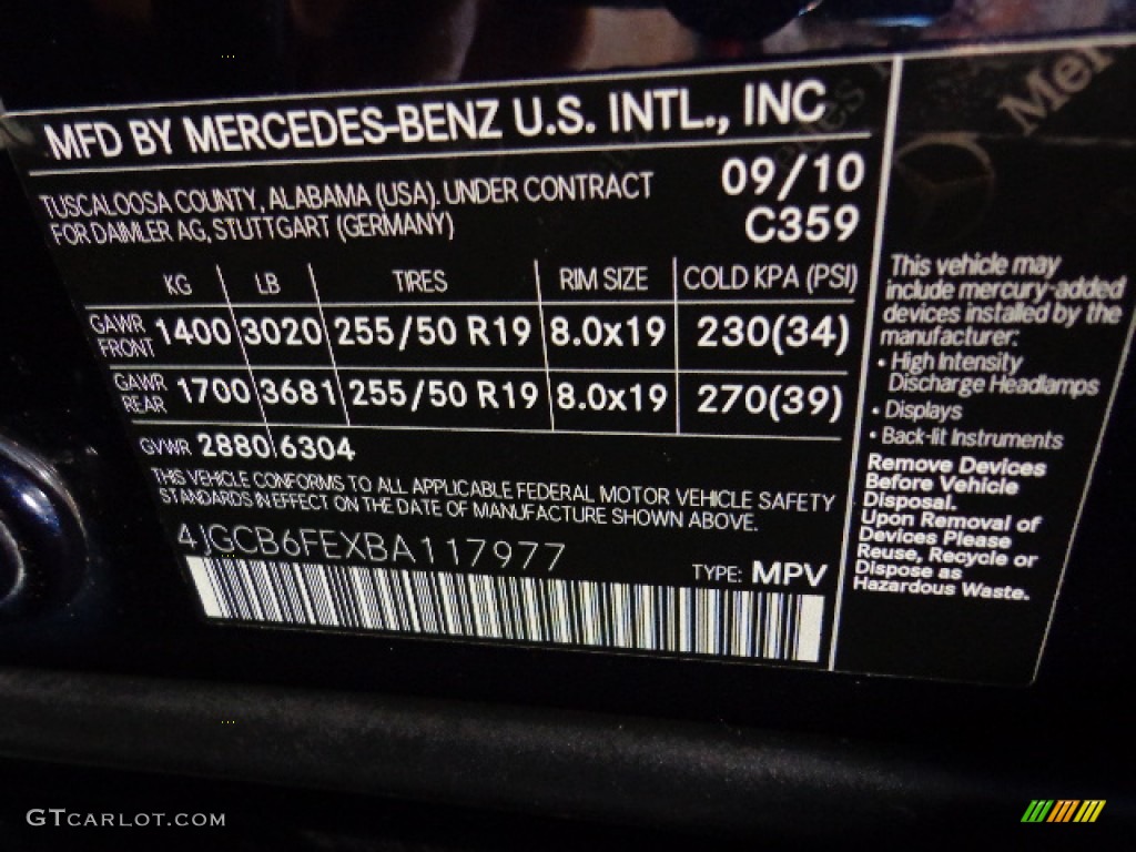 2011 Mercedes-Benz R 350 4Matic Color Code Photos