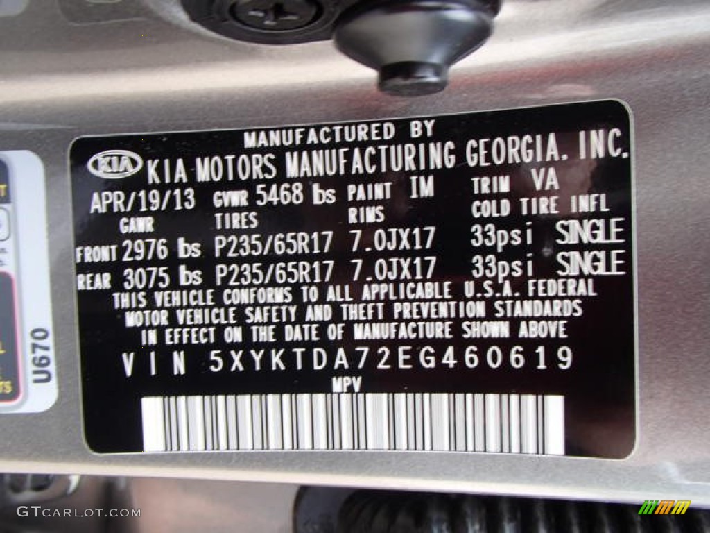 2014 Kia Sorento LX V6 AWD Color Code Photos