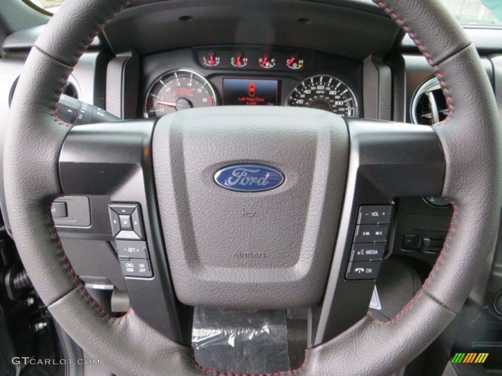 2013 Ford F150 FX2 SuperCrew FX Sport Appearance Black/Red Steering Wheel Photo #81432609