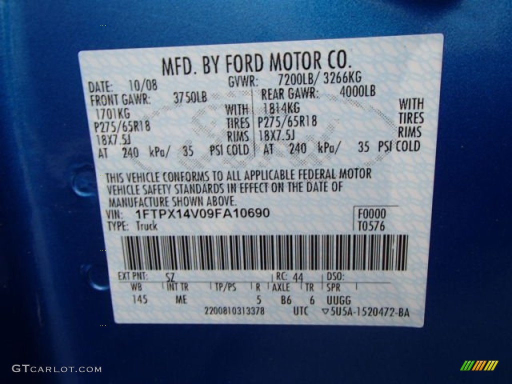 2009 Ford F150 XLT SuperCab 4x4 Color Code Photos
