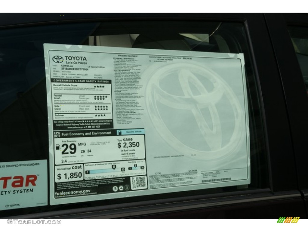 2013 Toyota Corolla LE Special Edition Window Sticker Photos