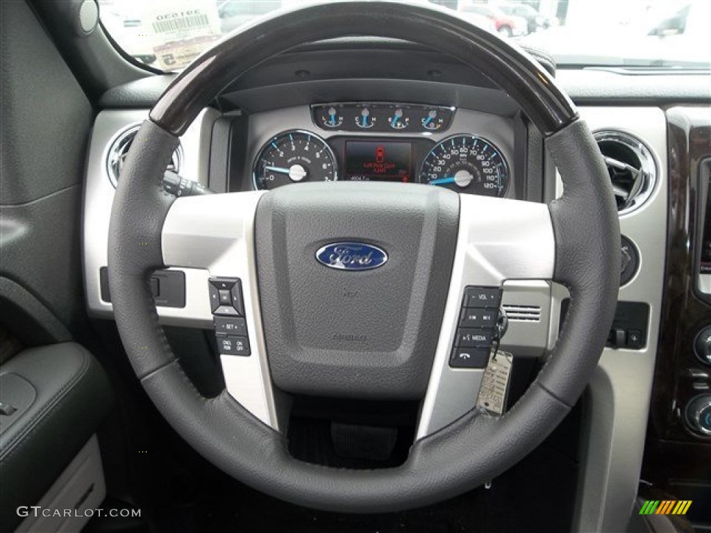 2013 Ford F150 Platinum SuperCrew 4x4 Platinum Unique Black Leather Steering Wheel Photo #81438203