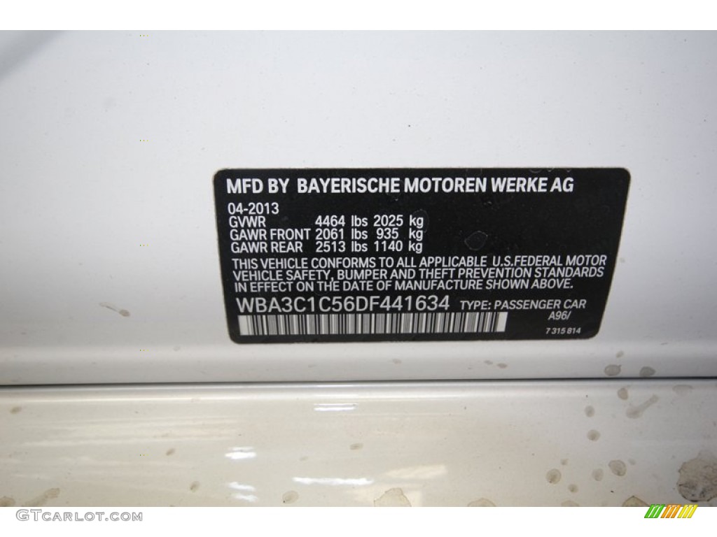 2013 3 Series Color Code A96 for Mineral White Metallic Photo #81440245