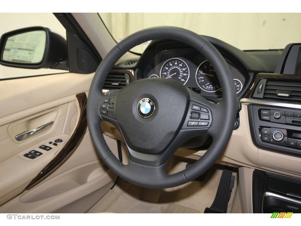 2013 BMW 3 Series 328i Sedan Venetian Beige Steering Wheel Photo #81440652