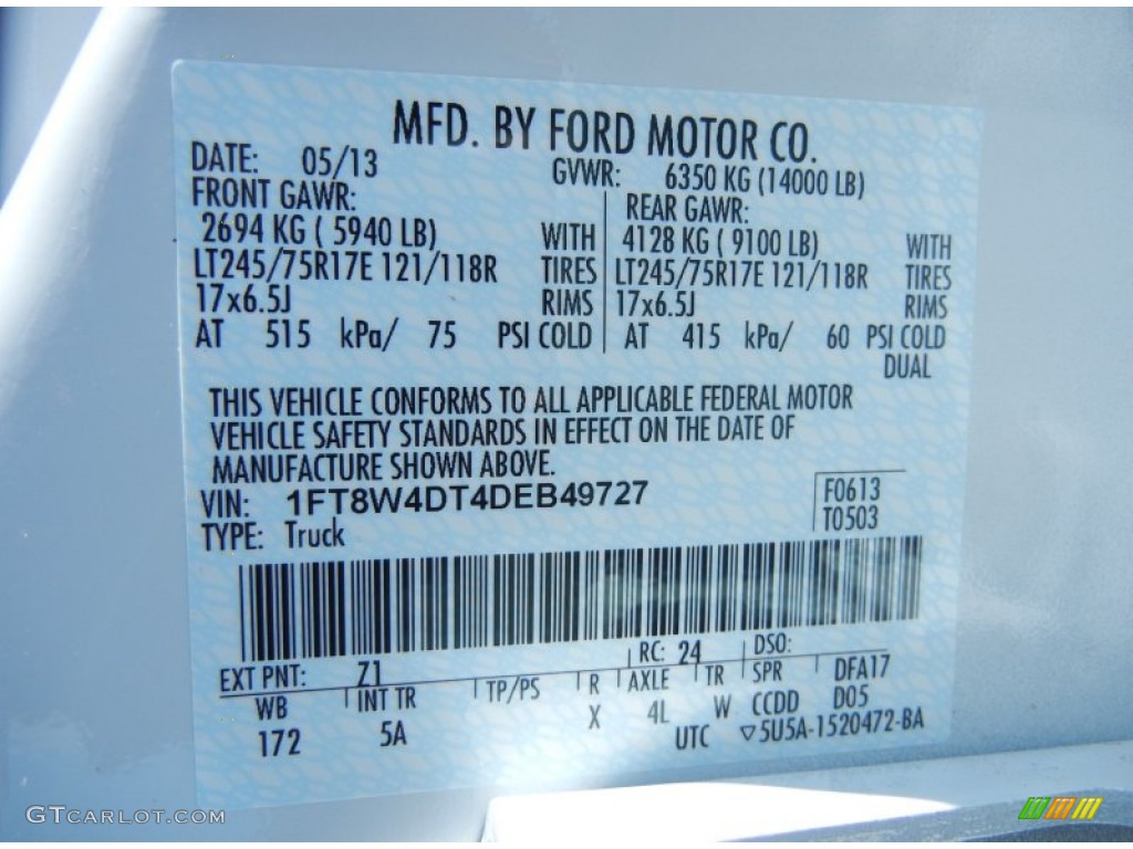 2013 Ford F450 Super Duty Lariat Crew Cab 4x4 Color Code Photos