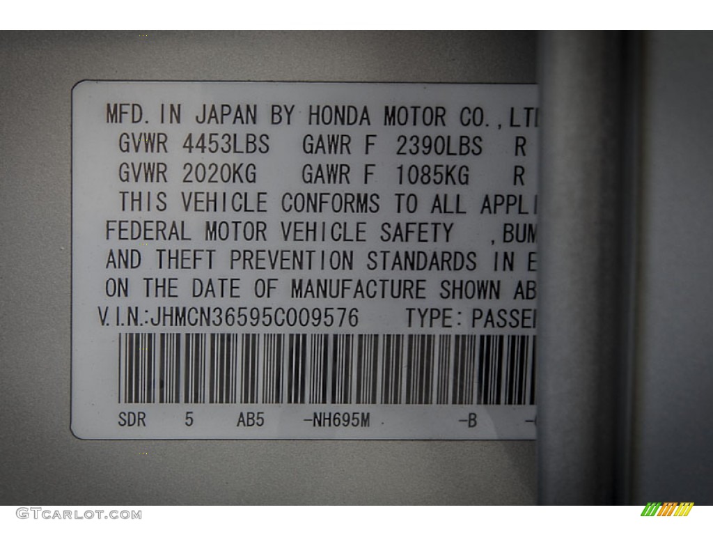 2005 Honda Accord Hybrid Sedan Color Code Photos