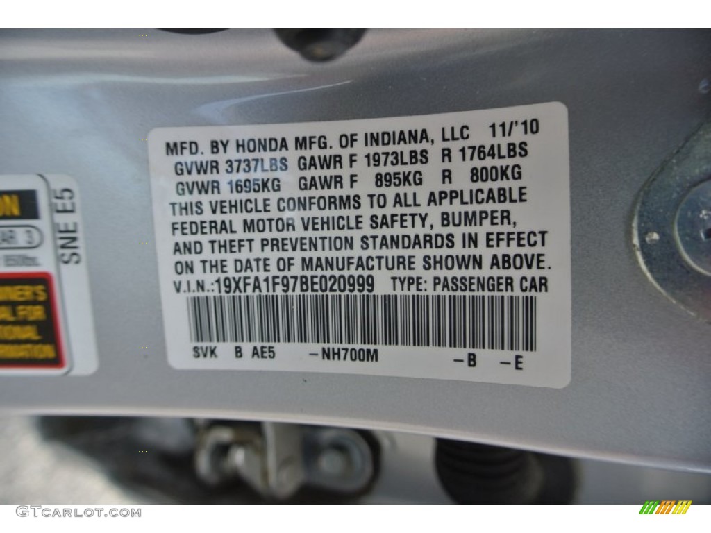 2011 Civic Color Code NH700M for Alabaster Silver Metallic Photo #81448131