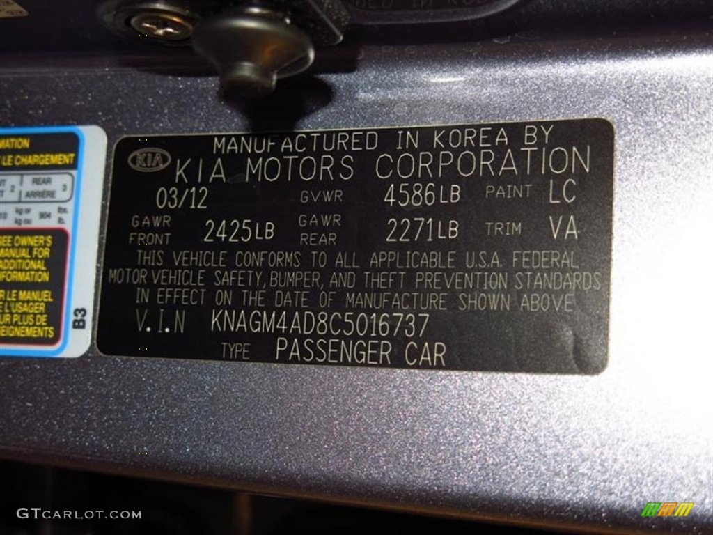 2012 Optima Color Code LC for Light Graphite Photo #81450950