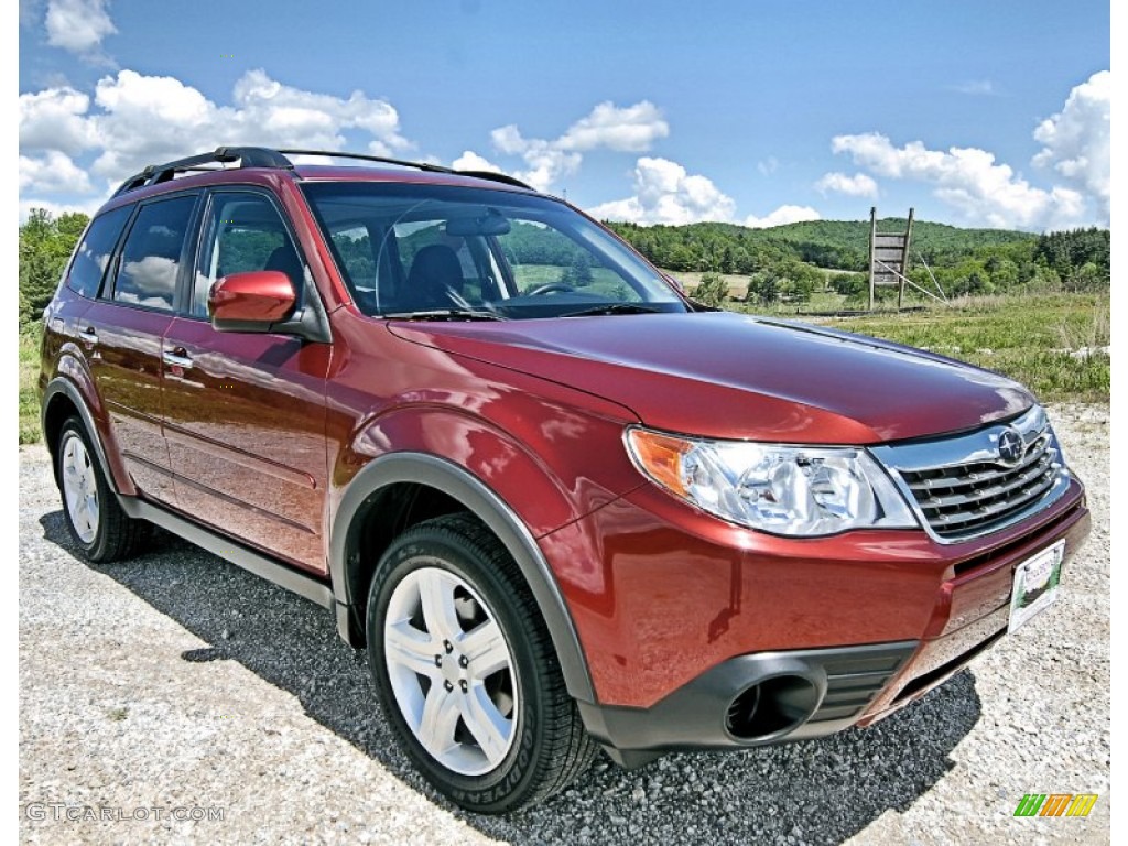 2009 Forester 2.5 X Premium - Camellia Red Pearl / Black photo #2