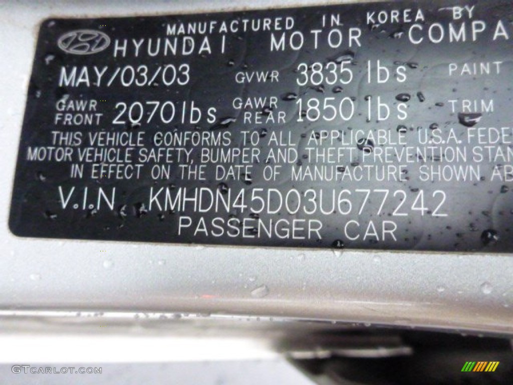 2003 Elantra GLS Sedan - Silver Pewter / Gray photo #20