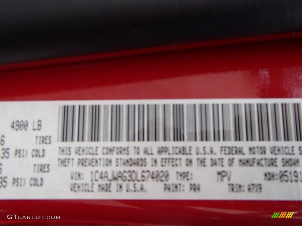 2013 Wrangler Color Code PR4 for Flame Red Photo #81471230