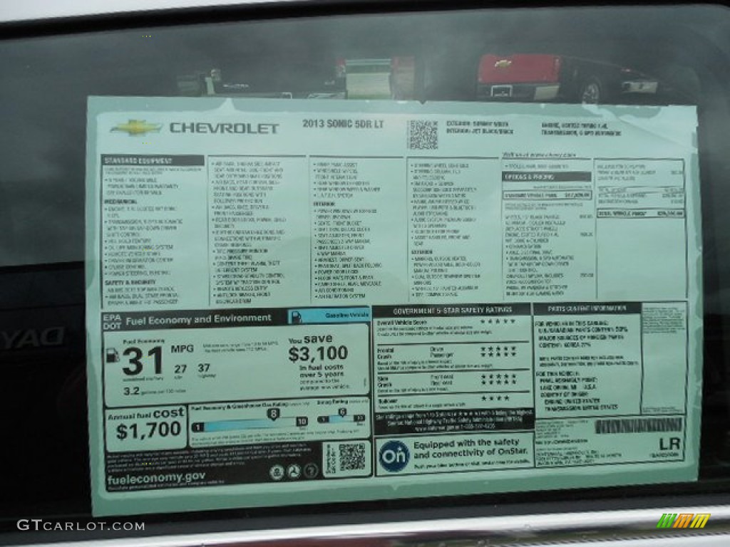 2013 Chevrolet Sonic LT Hatch Window Sticker Photo #81491536
