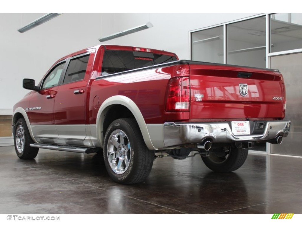 2011 Ram 1500 Laramie Crew Cab 4x4 - Deep Cherry Red Crystal Pearl / Light Pebble Beige/Bark Brown photo #4