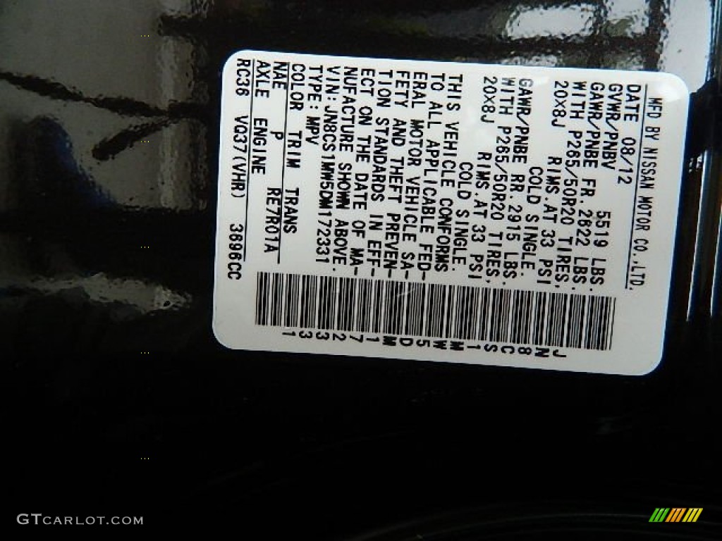 2013 Infiniti FX 37 AWD Color Code Photos