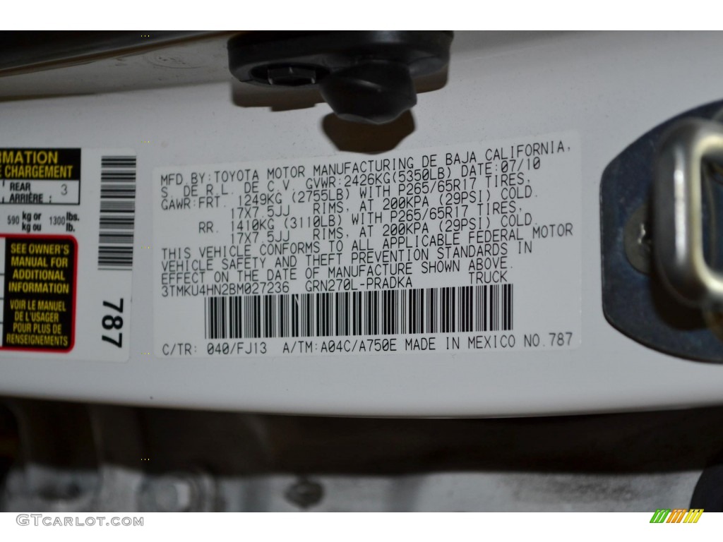 2011 Toyota Tacoma V6 TRD Sport PreRunner Double Cab Color Code Photos
