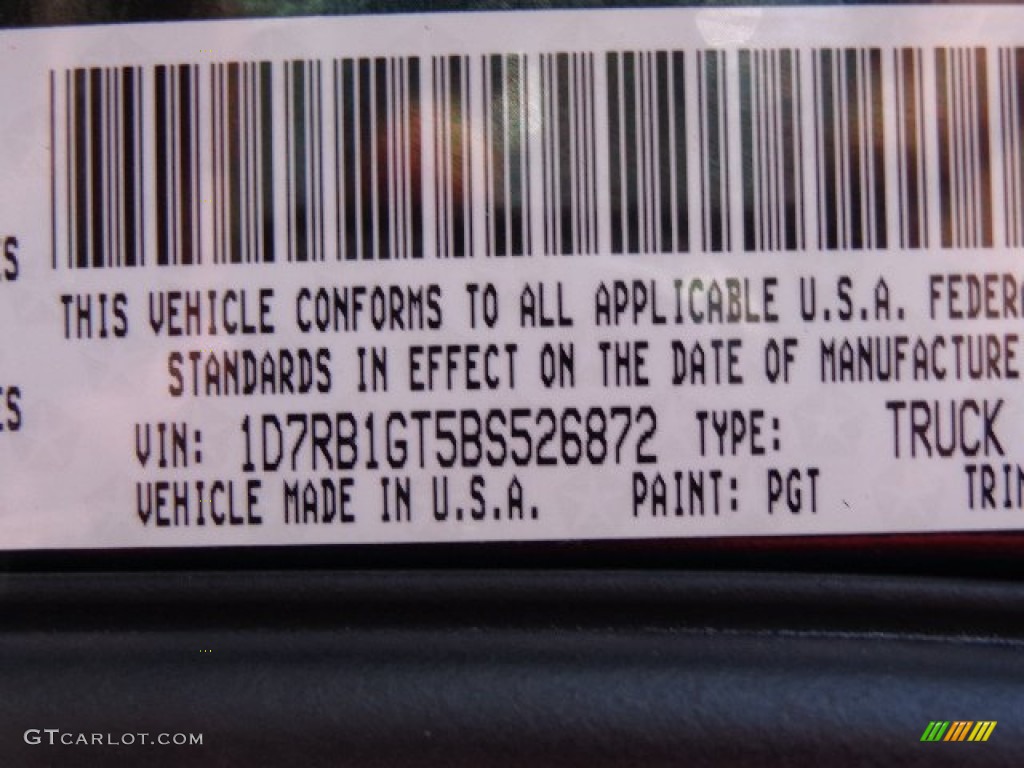 2011 Ram 1500 Color Code PGT for Hunter Green Pearl Photo #81523188