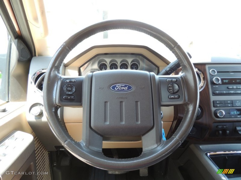 2011 Ford F250 Super Duty Lariat Crew Cab 4x4 Adobe Two Tone Leather Steering Wheel Photo #81525198