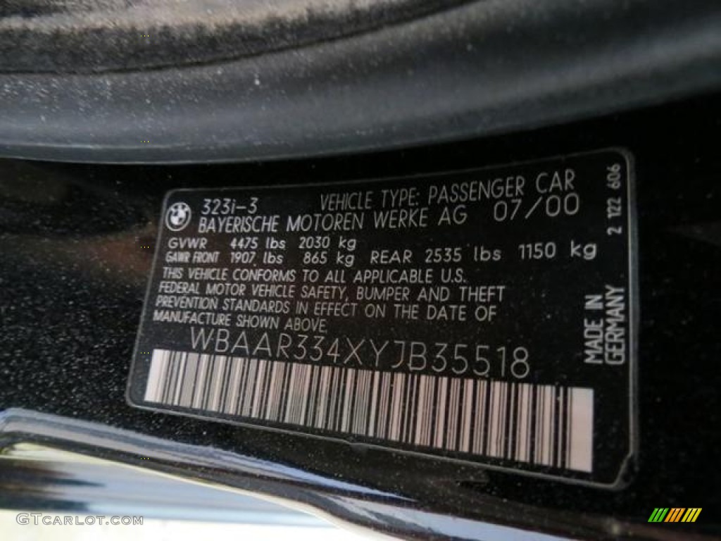 2000 BMW 3 Series 323i Wagon Info Tag Photo #81529541