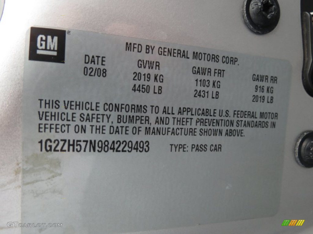 2008 Pontiac G6 GT Sedan Info Tag Photos