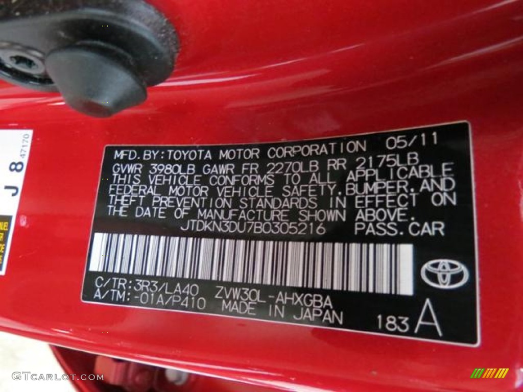 2011 Toyota Prius Hybrid V Color Code Photos