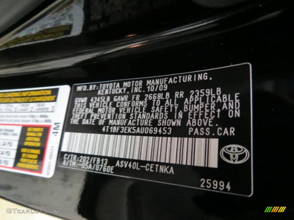 2010 Camry Color Code 202 for Black Photo #81532976