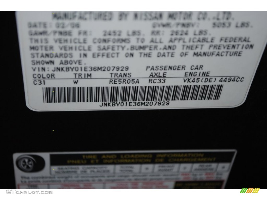2006 Infiniti M 45 Sedan Color Code Photos