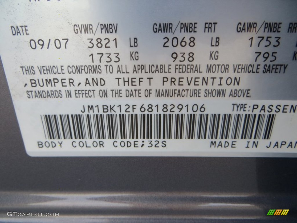 2008 MAZDA3 Color Code 32S for Galaxy Gray Mica Photo #81535304