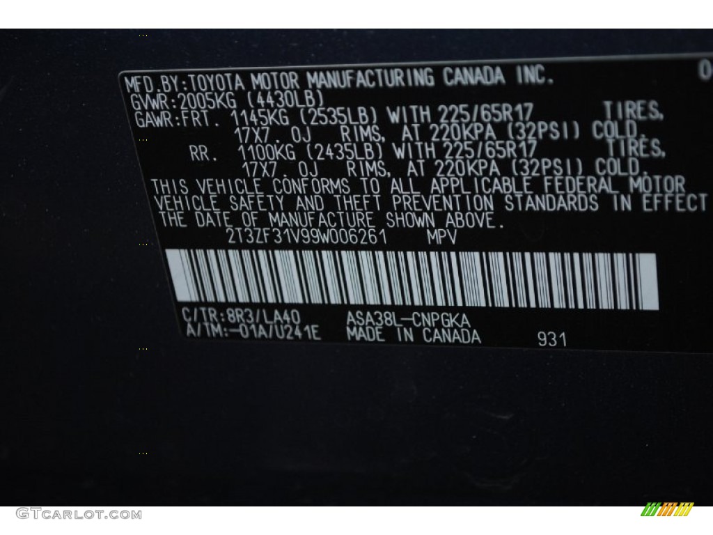 2009 RAV4 Color Code 8R3 for Pacific Blue Metallic Photo #81535859