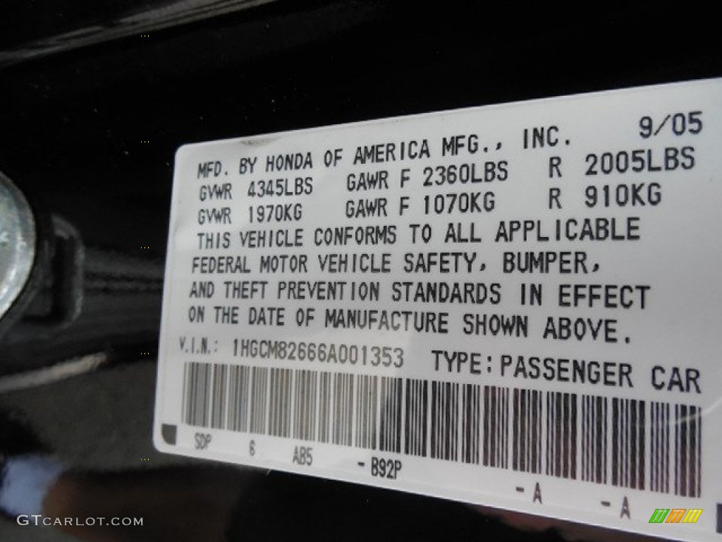 2006 Accord EX V6 Coupe - Nighthawk Black Pearl / Black photo #14