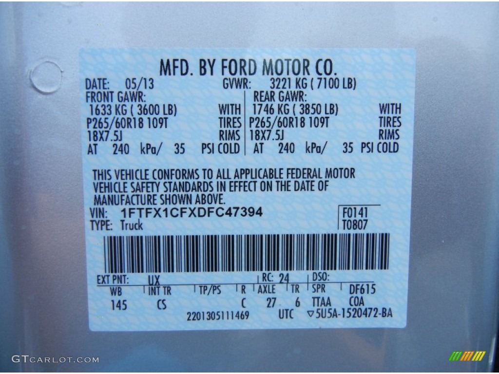 2013 F150 Color Code UX for Ingot Silver Metallic Photo #81553506