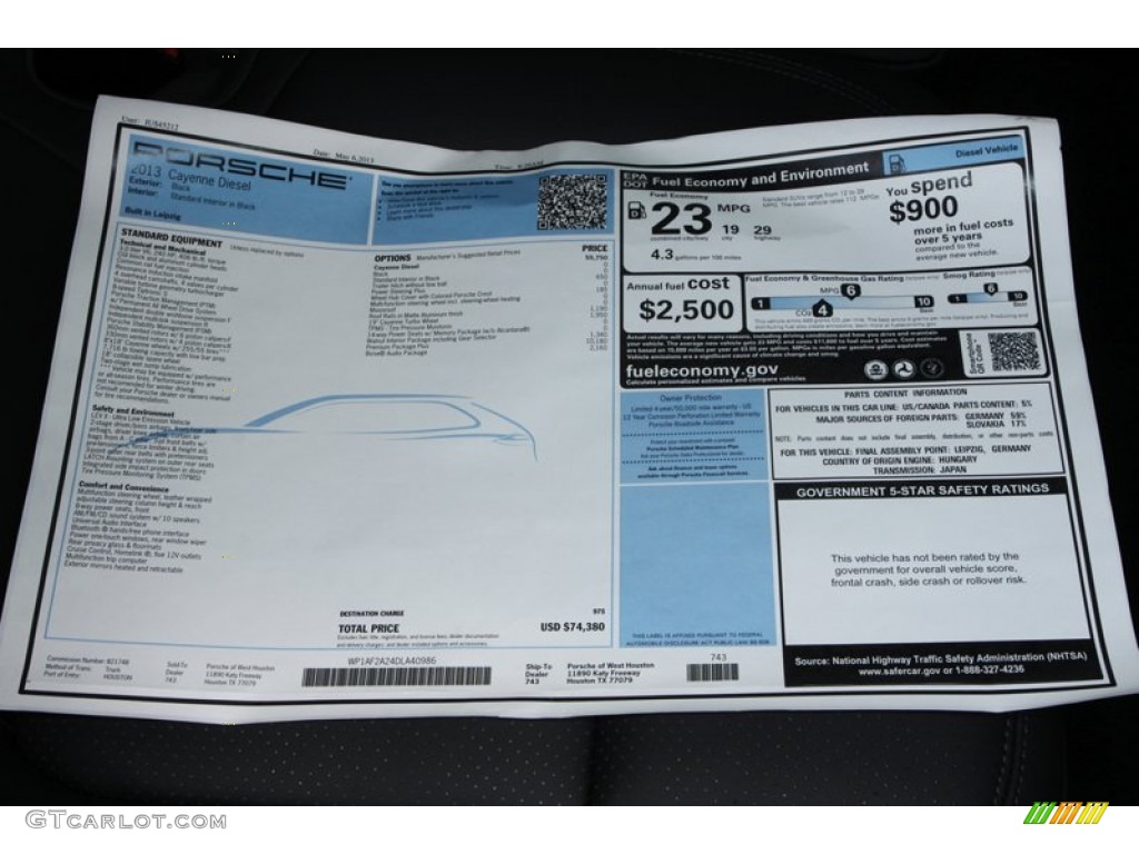 2013 Porsche Cayenne Diesel Window Sticker Photo #81554044