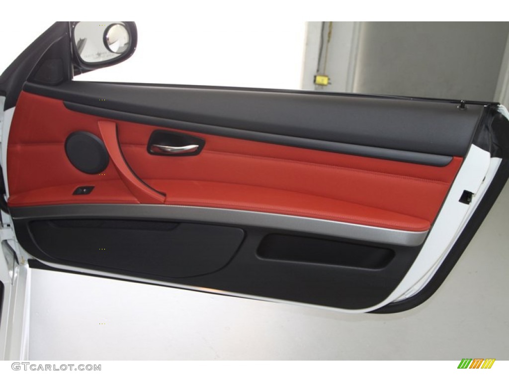 2013 BMW 3 Series 328i Coupe Coral Red/Black Door Panel Photo #81555563