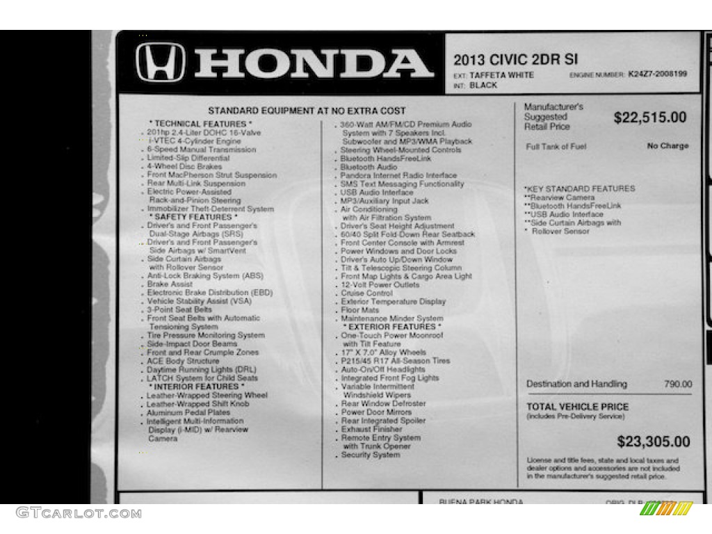2013 Honda Civic Si Coupe Window Sticker Photo #81556194