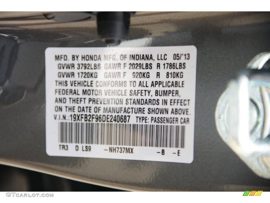 2013 Civic EX-L Sedan - Polished Metal Metallic / Gray photo #22