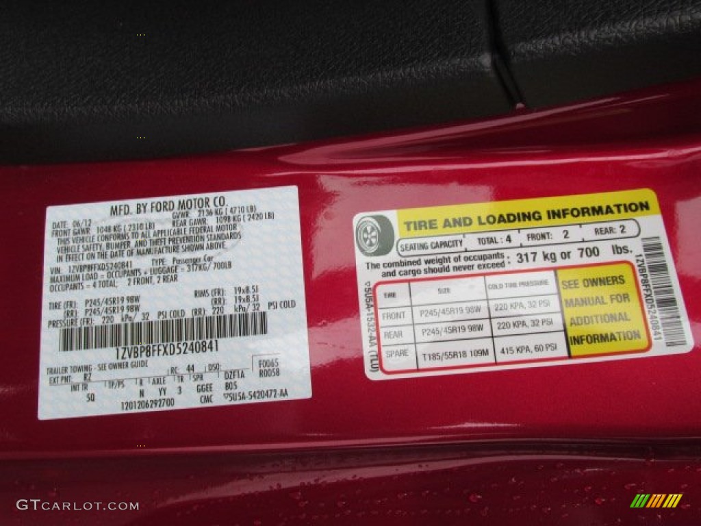 2013 Ford Mustang GT Premium Convertible Info Tag Photo #81577074