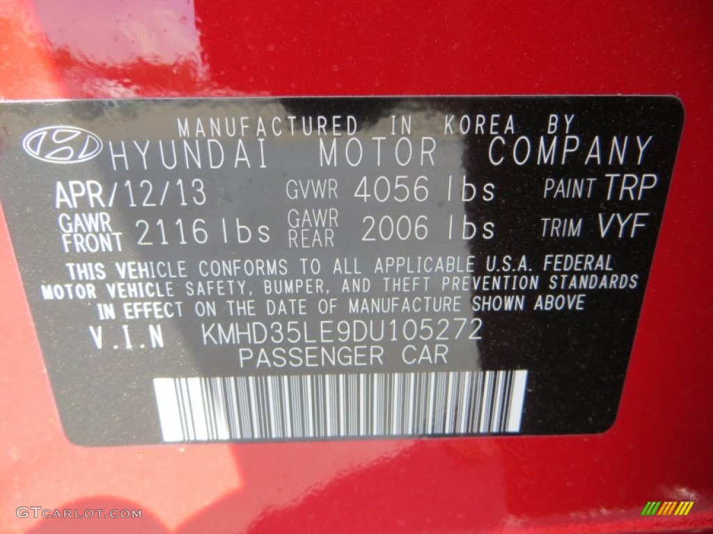 2013 Elantra Color Code TRP for Volcanic Red Photo #81581622