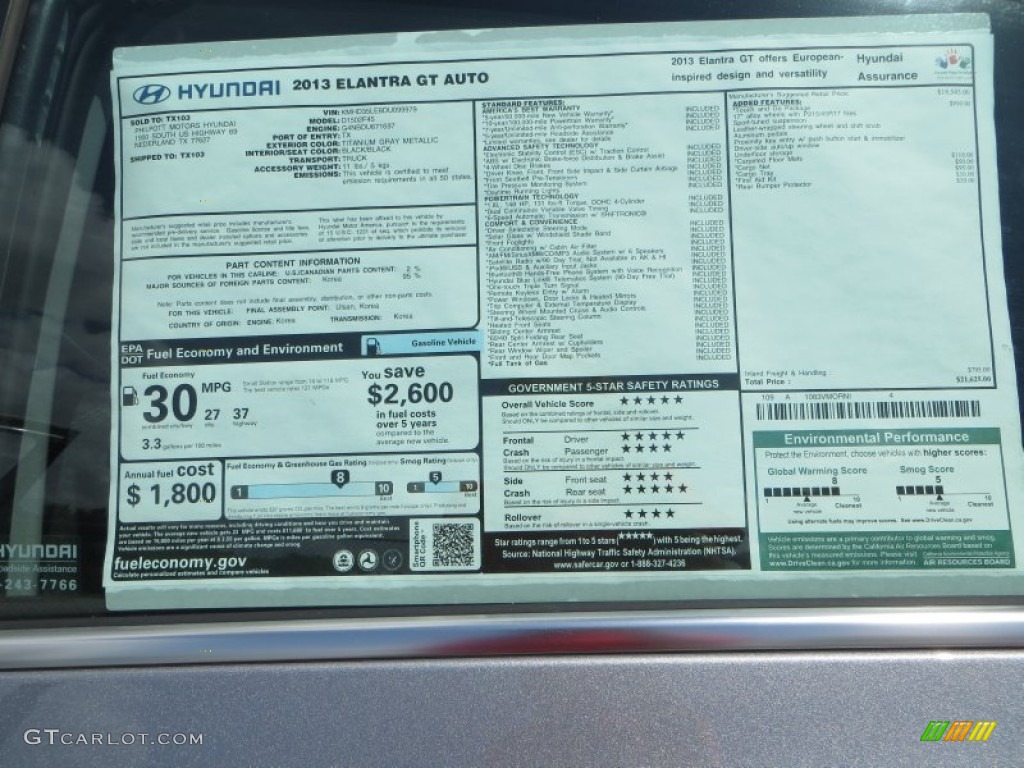 2013 Elantra GT - Titanium Gray Metallic / Black photo #35