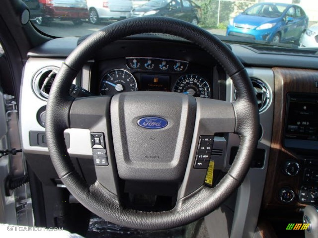 2013 Ford F150 Lariat SuperCab 4x4 Black Steering Wheel Photo #81587154