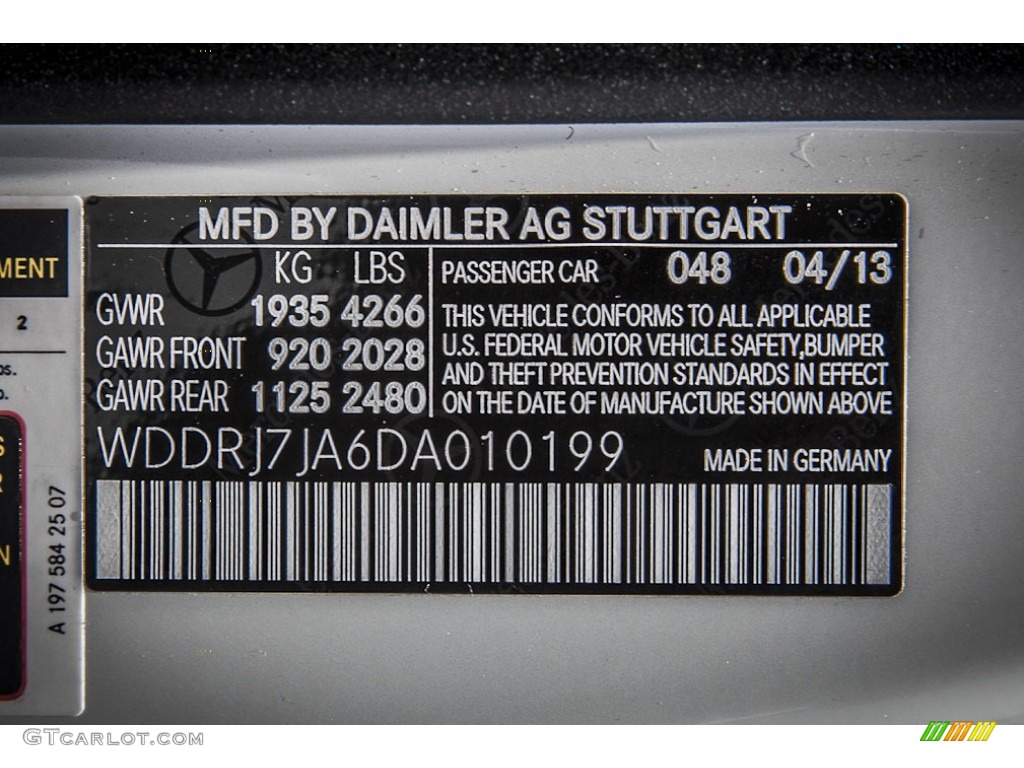 2013 Mercedes-Benz SLS AMG GT Coupe Color Code Photos